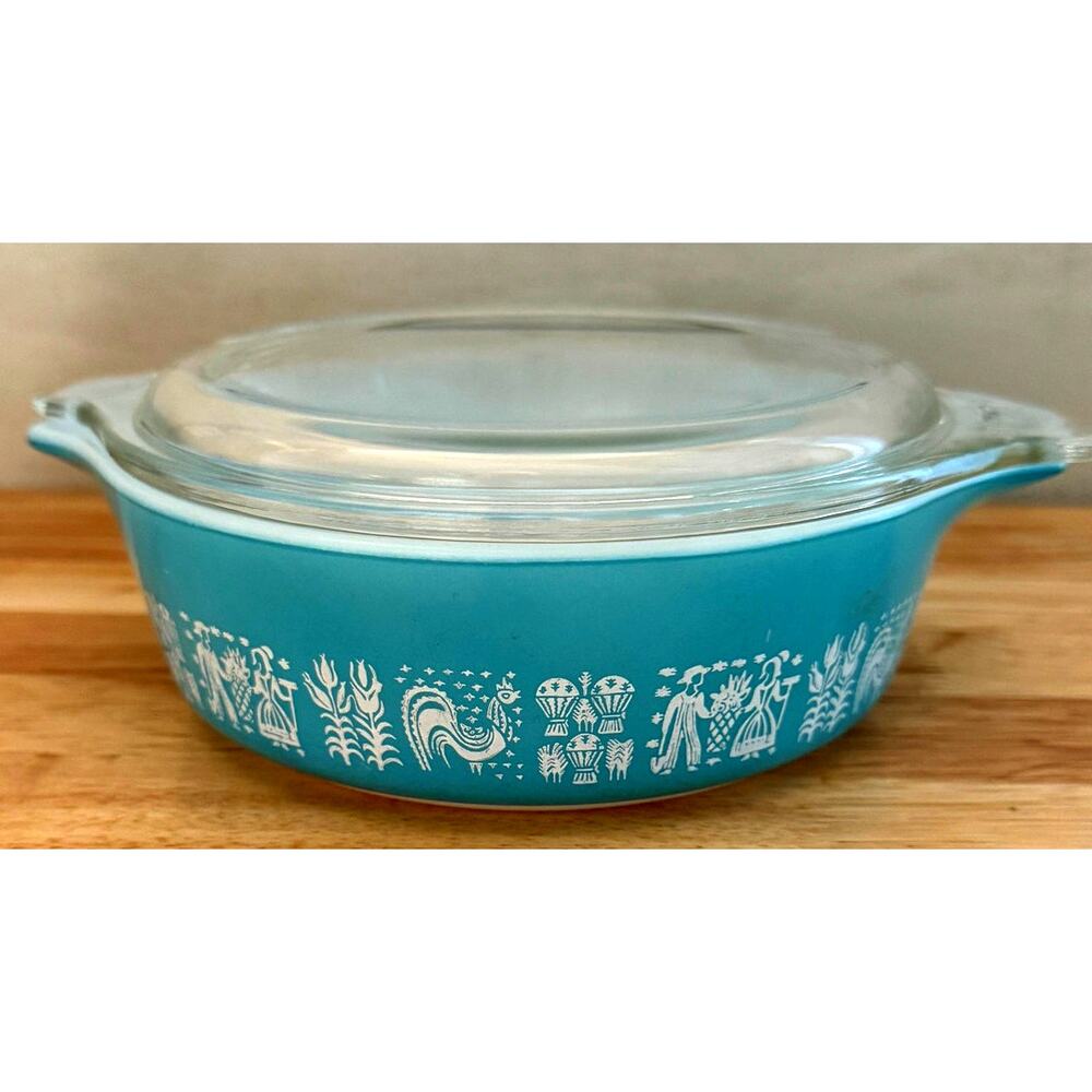 Vintage Pyrex Amish Butterprint Turquoise Casserole Dishes with lids 6pc - Picture 4 of 12